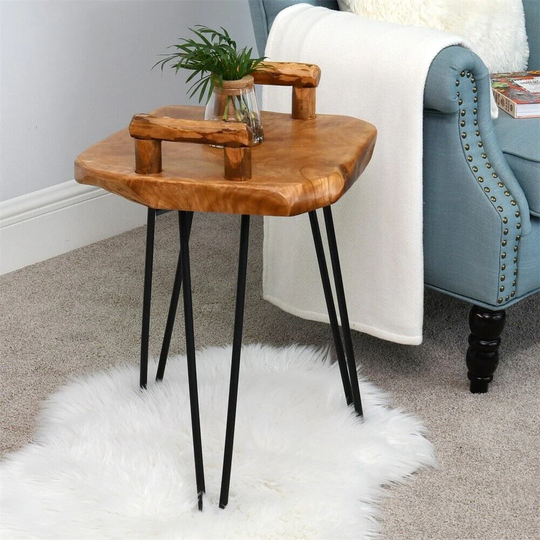 Cedar Service Tray Table, Natural Edge End Table 15" x 15" x 23.5" - 54 x 84