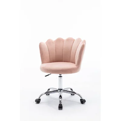 Seashell Swivel Office Chair Upholstered Velvet Desk Chair,Pink
