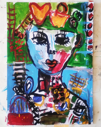 Colorful Face Abstract Painting Nice Small Painting, Colorful Art Acrylic