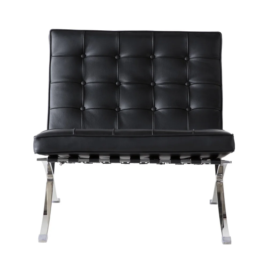 Global Pronex Barcelona chair designer chair Leather & Stainless Steel Office Chair in Black