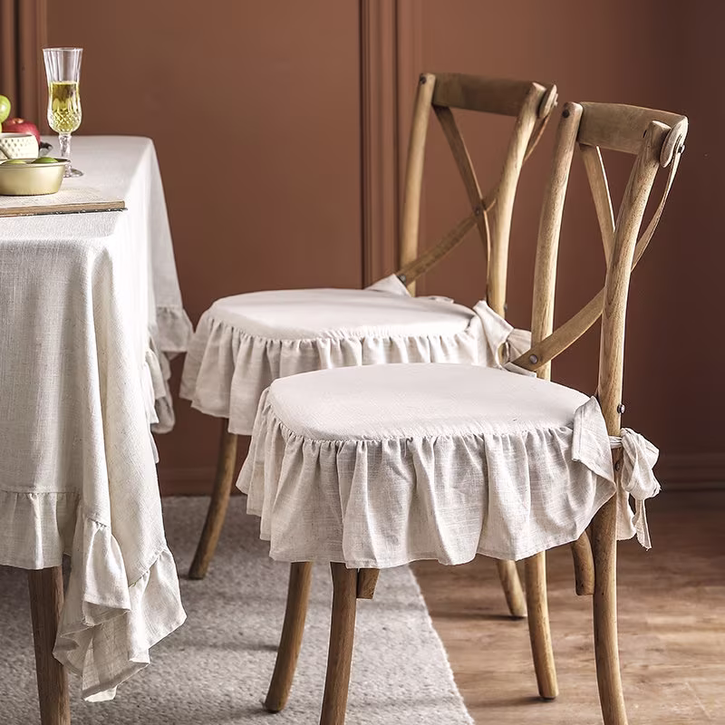 3 Colors Pure Linen Non-Slip Chair Pads | Comfortable With Ties Handmade Cushion Ruffle Home Decor