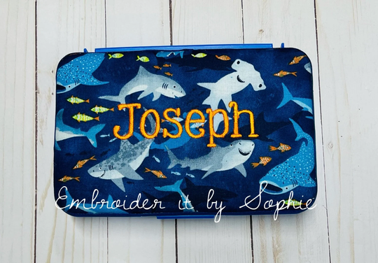 Personalized Kids School Pencil Box Case/Art Supplies Sticker Box/Crayon Storage Container/Shark Fish Ocean