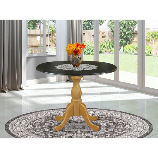 DST-BOK-TP - Dinning Table with Drop Leaves - Black Table Top and Oak Pedestal Leg Finish - Multi