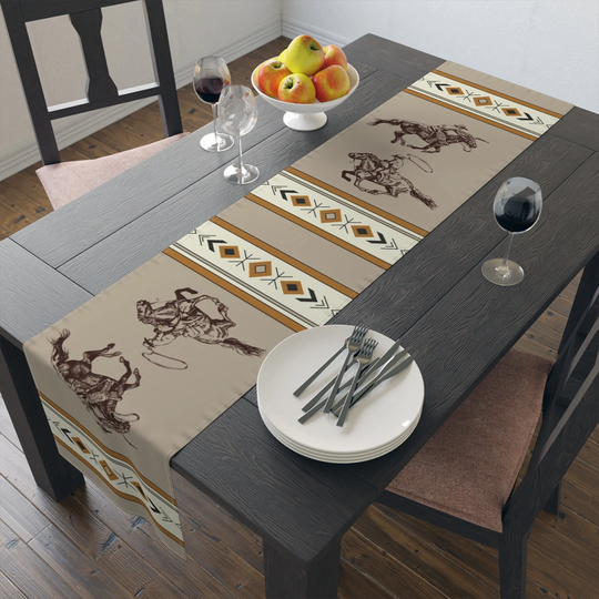 Southwest Table Runner With Cowboy, Southwestern Cloth, Western Décor