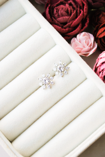 Flower Earrings, Crystal Earrings, Gemstone Earrings, Silver Earrings, Stud Earrings, Sterling Silver, Cz Earrings, Best Friend Gift