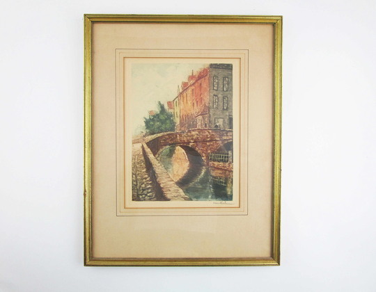French Etching By Van Balen - Limited Edition Hand-Colored Pencil Signature Gold-Painted Frame Label On Reverse Artist's Proof