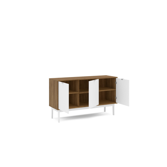 Polifurniture Moore White and Walnut Finished 3-door Sideboard