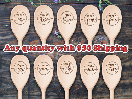 Circle Table Numbers Wedding Reception Laser Engraved Spoons Wood Number Signs Modern Calligraphy Decorations