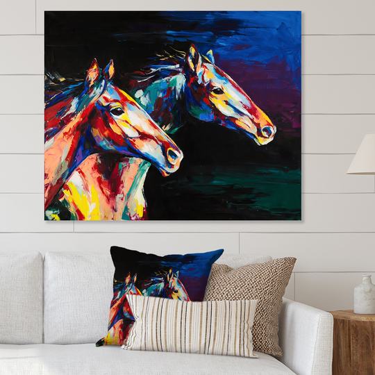 Designart 'Colorful Horses Brush Portrait' Traditional Canvas Wall Art