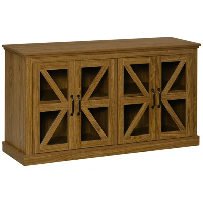 Rustic Kitchen Sideboard, Glass Door Buffet Cabinet, TV Stand With Adjustable Shelf For Dining Room, Natural