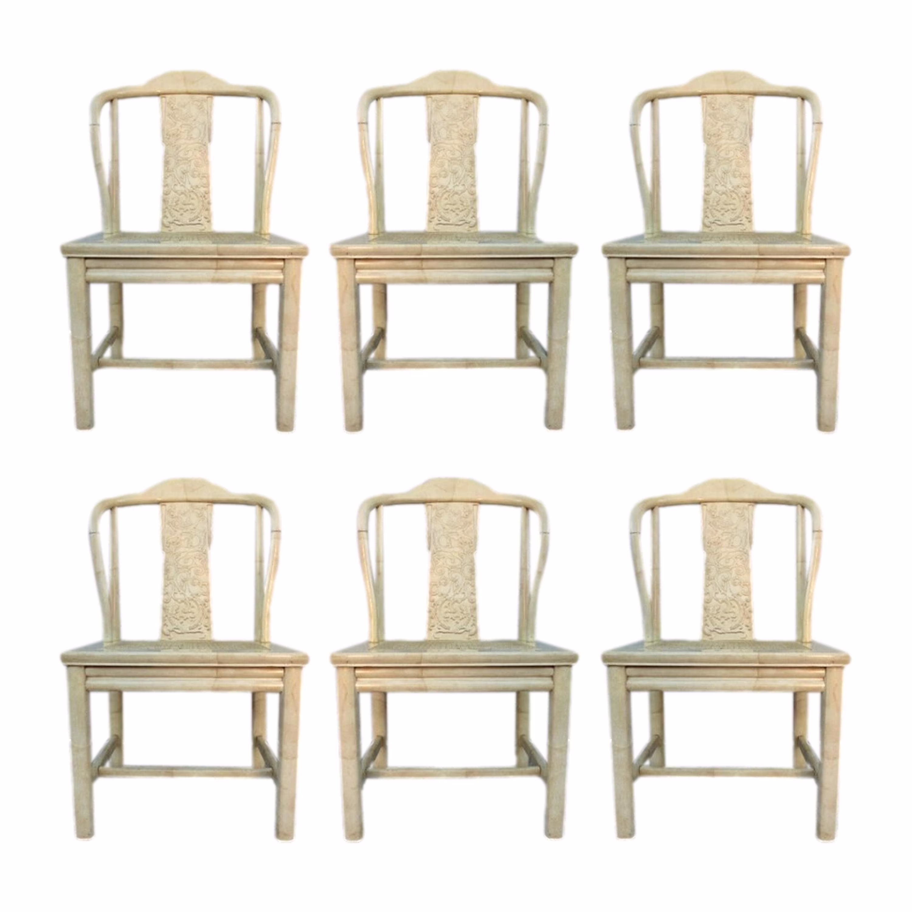 1980S Lacquered Chinoiserie Dragon Dining Chairs By Henredon, A Set Of 6