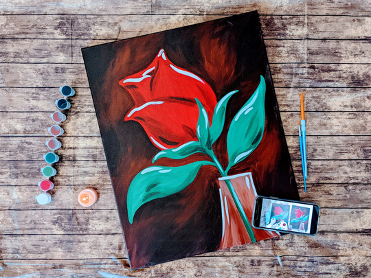 Rose Canvas Painting Kit + Video Tutorial, Free Palettes & Aprons With Orders Of 10 Party Kit, Diy Paint