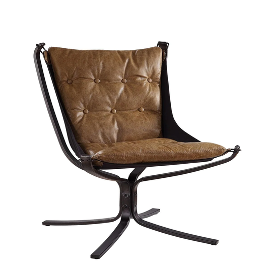 Modern High-End Luxury Style Button Tufted Lounge Accent Chair with 4-Star Base and Top Grain Leather