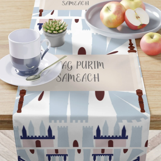 Purim The Megillah Book Of Esther Table Runner - Calm Runner- Colorful Washable- Sameah . Happy Purim