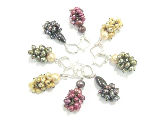 Colored Pearl Cluster Earrings Dyed Freshwater Dangles Handmade Jewelry Select Your Color