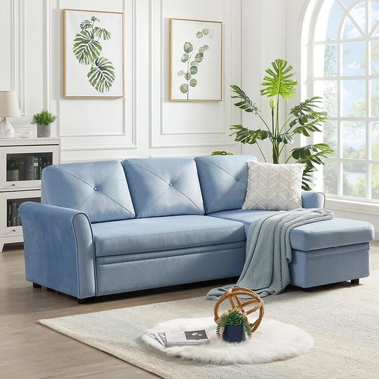 Sleeper Sofa Reversible L-Shape 3 Seat Sectional Couch with Storage