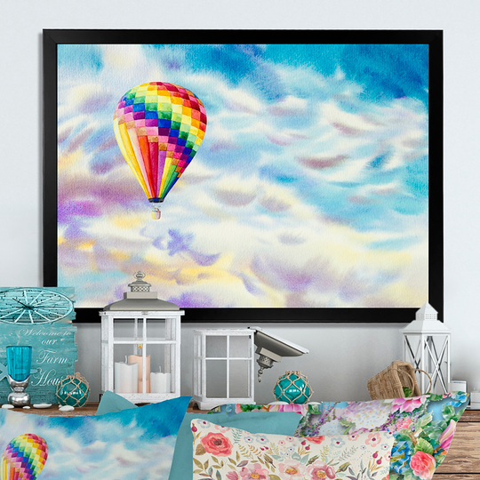 Designart 'Colorful Air Balloons Landscape' Traditional Framed Art Print