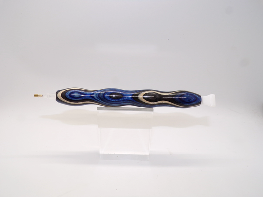 Diamond Painting Pen, Blue, Black, Cream, Diagonal Laminated Wood, Frog Blanks, Stylus Handturned, Wood