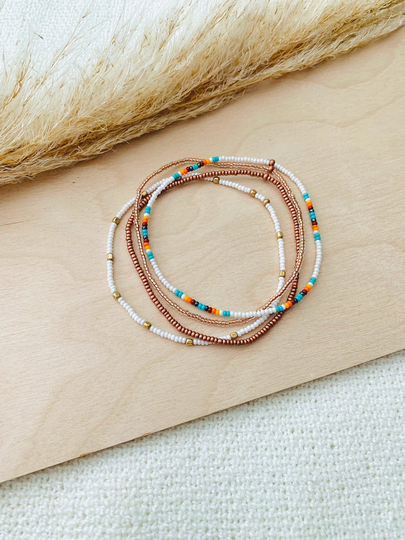 Beaded Anklet Set, Beachy Anklet, Ankle Bracelet, Seed Bead Jewelry, Stretch Dainty Minimalist, Colorful