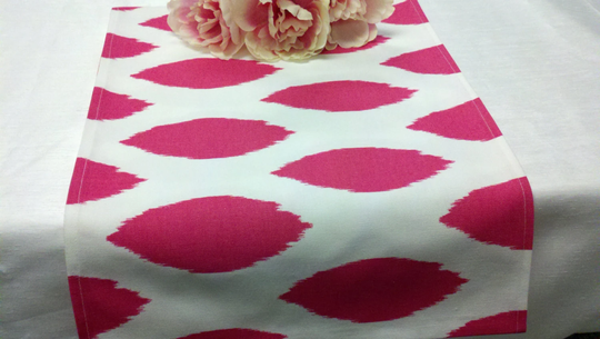 Fuchsia Ikat Table Linens - Candy Pink Fuchsia On White Ikat Napkins, Placemats, Centerpiece Linens & Table Runners Wedding Bridal Home