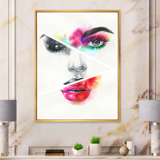 Designart 'Colorful Model Woman Portrait III' Glam Framed Canvas Art Print