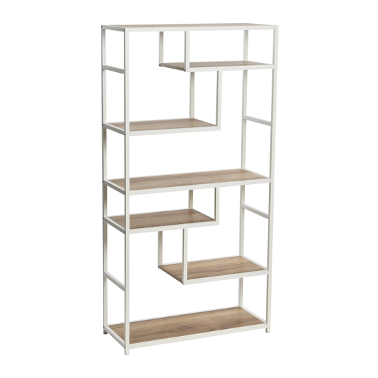 Tall Black Oak Bookshelf, Open Bookcase with Black Oak Shelves, 6 Shelves, Lightweight Industrial Style