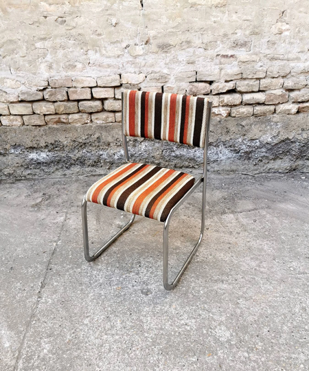 Vintage Dining Chair Made in Germany 80's, Retro Chair, Metal & Textiles Very Rare, Mid Century