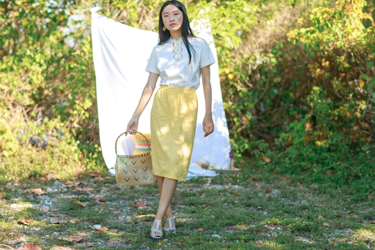80S Bright Yellow Cotton Skirt Vintage Classic Pencil