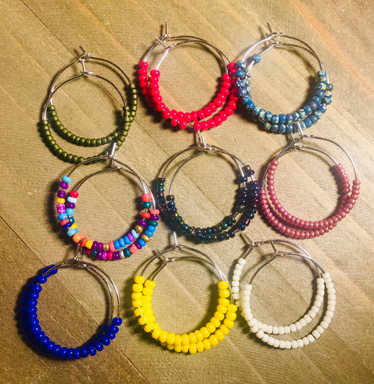 Dainty Seed Bead Hoop Earrings, Beaded Earrings, Colorful Beaded Hoops, Small Simple Earrings