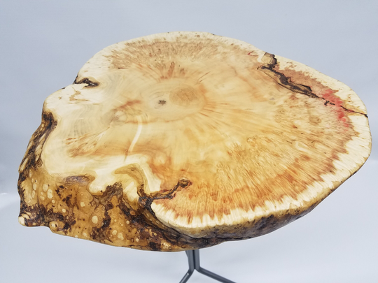 End Table - Drink Stand - Side Plant Maple Burl Slab - Foyer Live Edge Handmade Red - Gold - Brown - Tree Slice