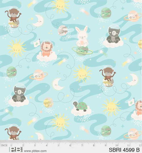 P&b Textiles - Star Bright Sbri 4599 B Animal Astronauts Light Blue