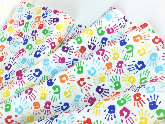Rainbow Hands White Fabric ~ Top Of The Class Collection By Hannah Pencil & Ink Studio For Blank Quilting, 100% Cotton