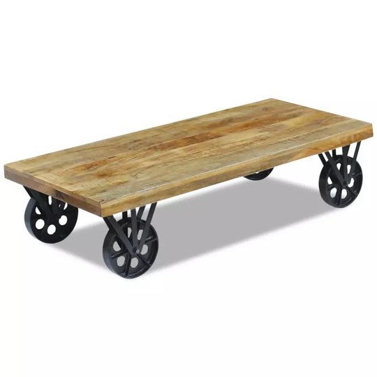 Coffee Table Mango Wood with 4 Wheels, 47.2"x23.6"x11.8"
