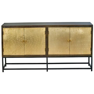 80 Inch Narrow Sideboard Brass Gold Doors Handmade Pattern