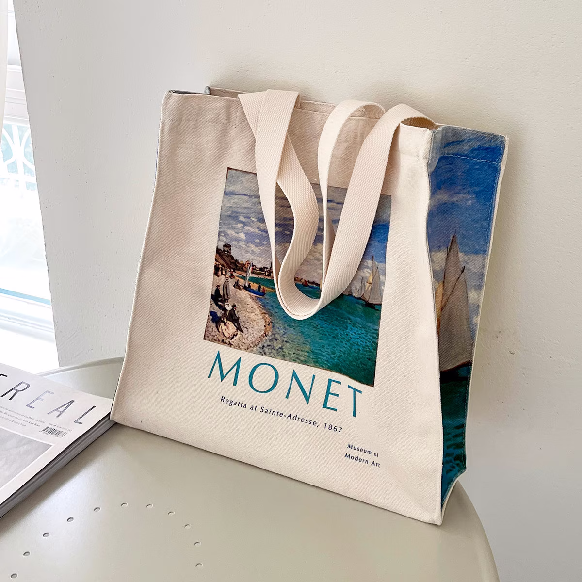 Beach Landscape Tote Bag|Monet Bag|Scenery Aesthetic Bag|Teacher Life Bag|Canvas Bag|Painting Art Bag|Bridesmaid Bags|Reusable Bag