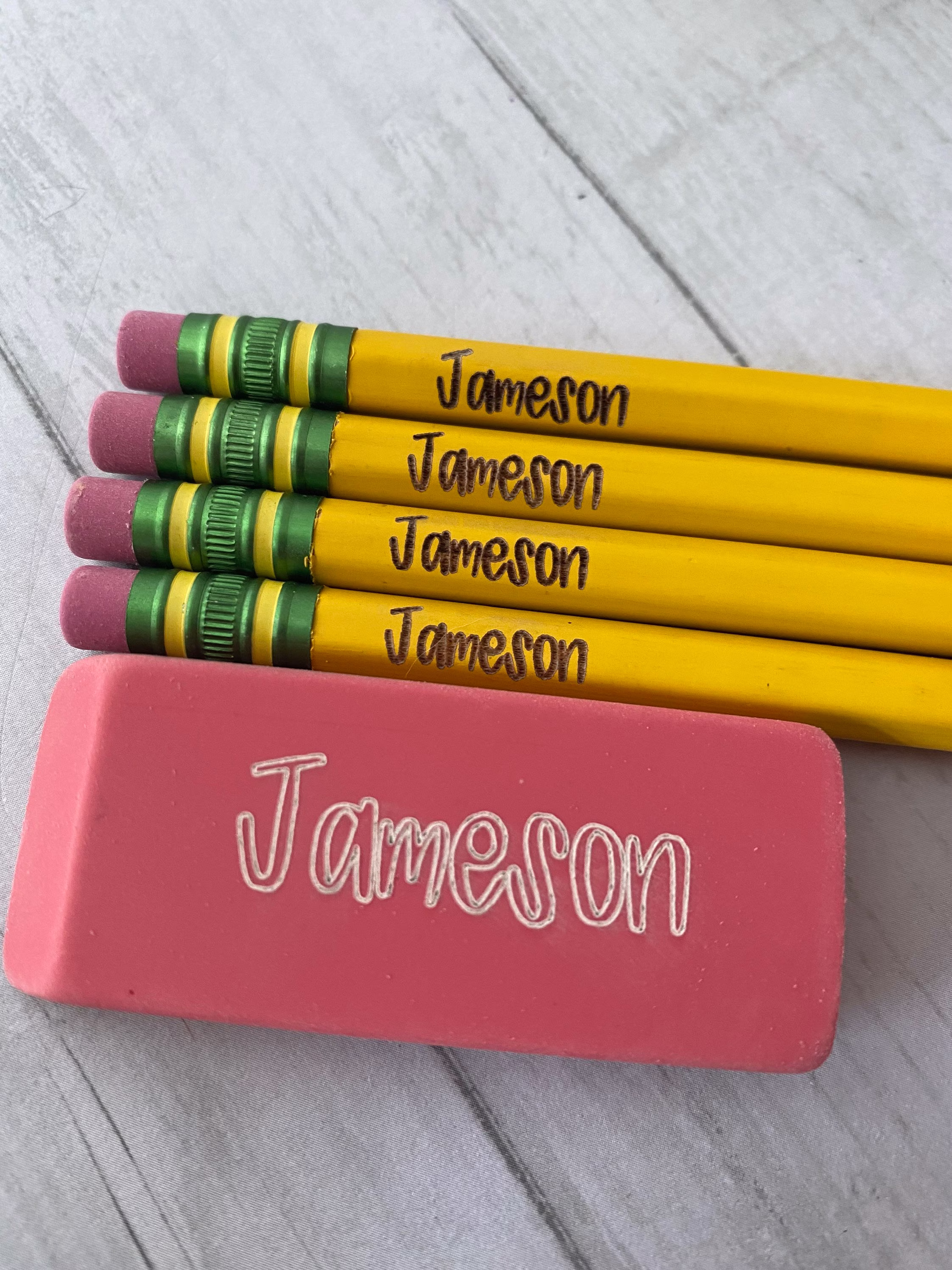 Back To School Personalized Pencil Bundle, Pencil, Eraser, Great For Kids At School, Supplies, Name