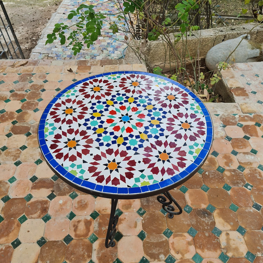 Handmade Outdoor Coffee Table - Complicated Mosaic Pattern Bistro Zellige Art