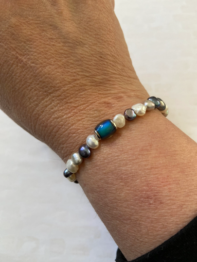 Color Changing Mood Bead Bracelet, Fresh Water Pearl Mood Ring, Birthday Gift For Her