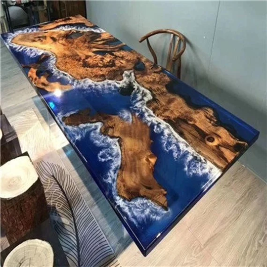 Live Edge Epoxy Ocean Table, Custom Epoxy, Dining Table, Natural Olive Wood Dine Table, Dhl Express