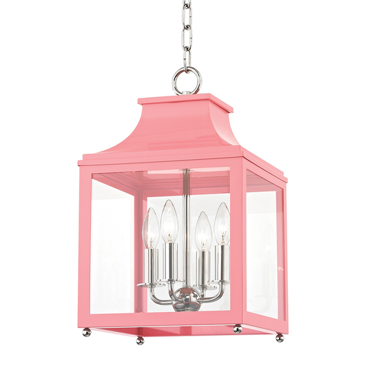 Mitzi by Hudson Valley Leigh 4-light Polished Nickel Small Pendant with Pink Accents, Clear Glass