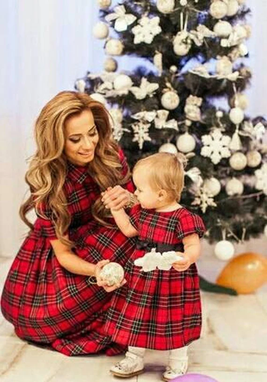 Plaid Mother Daughter Matching Dress, Tartan Mom Daughter Maxi Dress Long Mommy & Me Christmas Gift