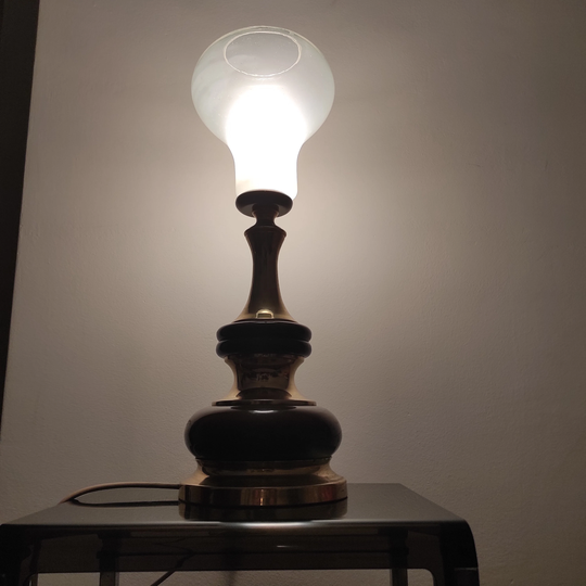 Mid Century Table Lamp, Vintage Glass Desk German Metal & Table 70's Space Age Atomic Lamp