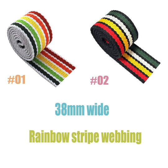 38mm Rainbow Color Cotton Webbing Colorful Ribbon For Key Fobs Strap Webbing Bag Strap Dog Collar Belt By The Yard