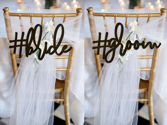 Bride & Groom Wedding Chair Signs Decor Wooden Sign For Reception Back Table Decoration