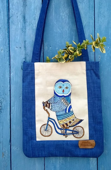 Ukraine Bag Handpainted Owl On Bicycle Cotton Ukrainian Shopper Designer Shop Seller