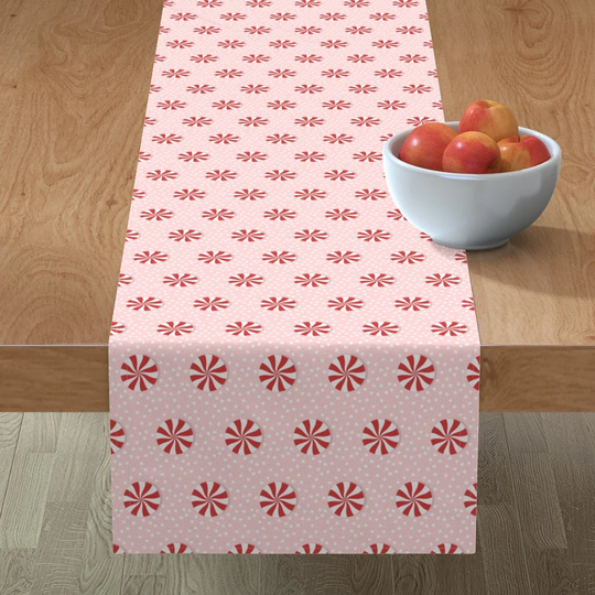 Pink Holiday Candy Table Runner - Winter Peppermint By Junipermintstudio White Red Cotton Sateen Spoonflower