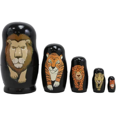 5 Piece Amukta Dakota Fields Safari Jungle Animals Lion Tiger Cheetah Jaguar Tabby Cat Stacking Nesting Dolls Figurine Set