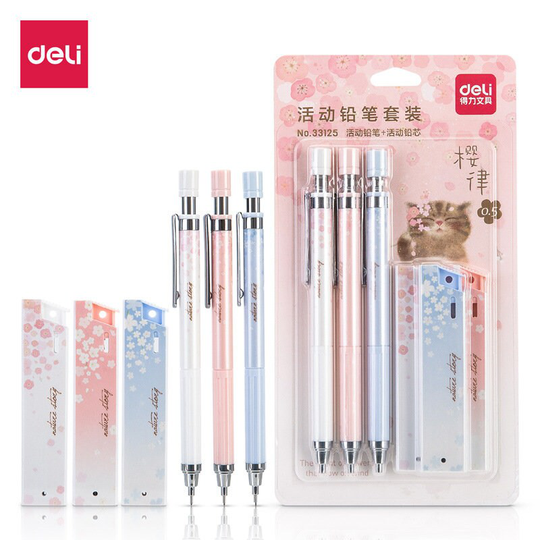 3 Pencils + Refills, 0.5mm, Mechanical Pencil, Cute Sakura Kawaii Stationary, Pens, Planner Pen, Back To School