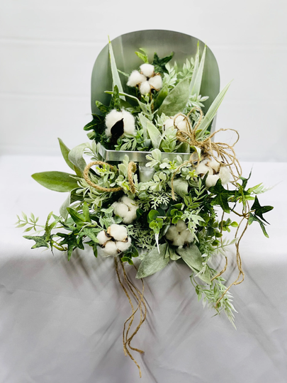 Table Centerpiece-Farmhouse Decor-Galvanized Centerpiece-Floral Centerpiece-Neutral Centerpiece-Galvanized Decor