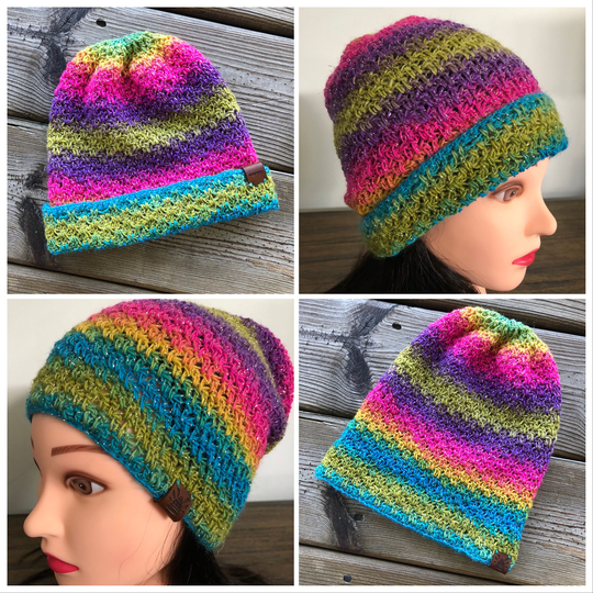 Joy - Wool Colorful Winter Beanie, Winter Slouchy Brimmed Hats For Women, Long Color Gradients, Comfort & Durability Knit